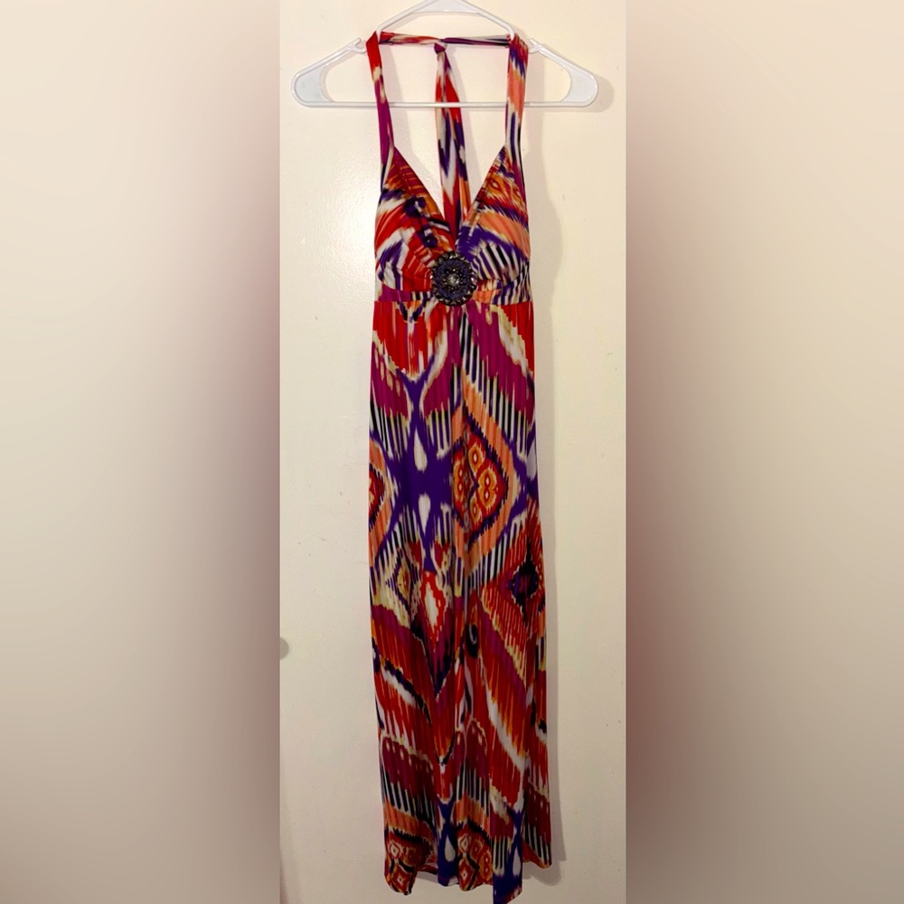 Heart Soul multi colored halter maxi dress.